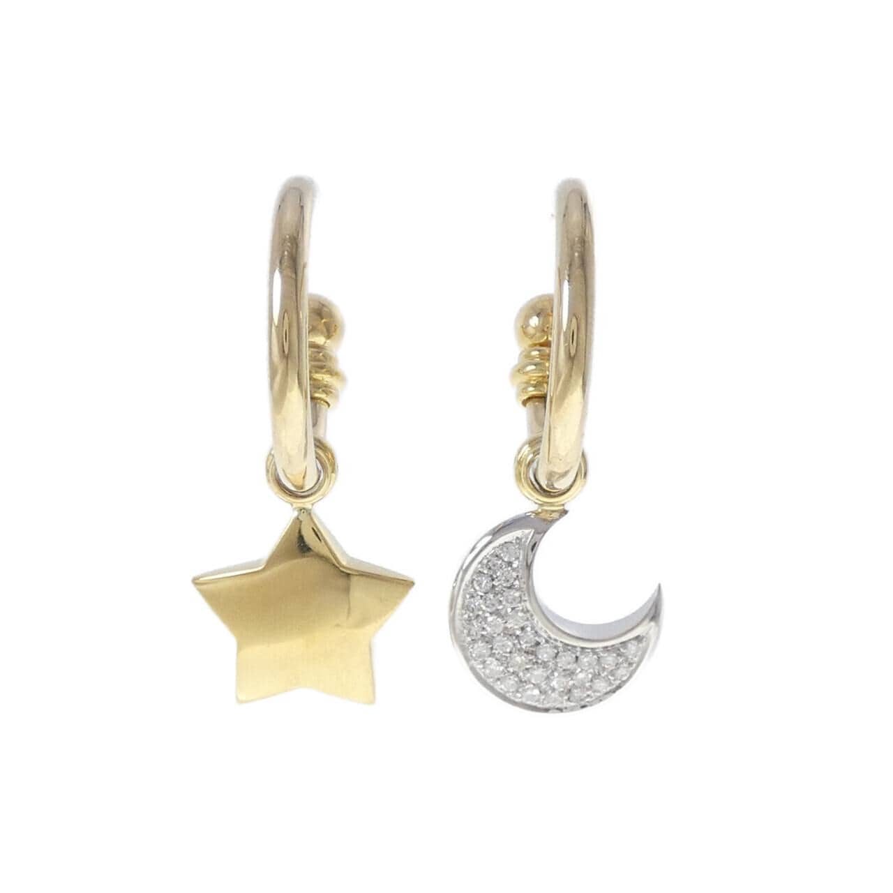 750YG/750WG 2WAY ムーン×スター ダイヤモンド ピアス