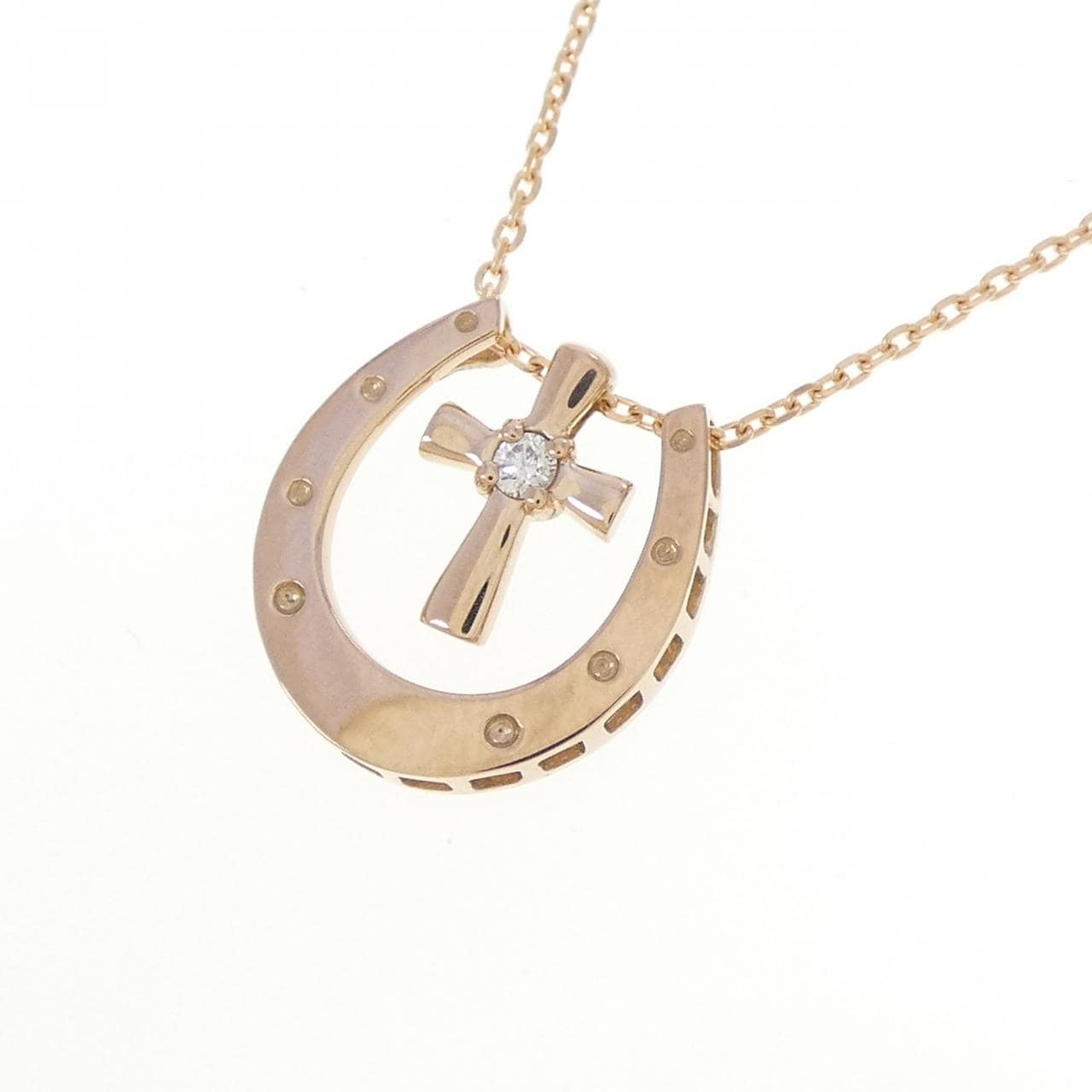 K18PG ホースシュー×クロス ダイヤモンド ネックレス 0.02CT