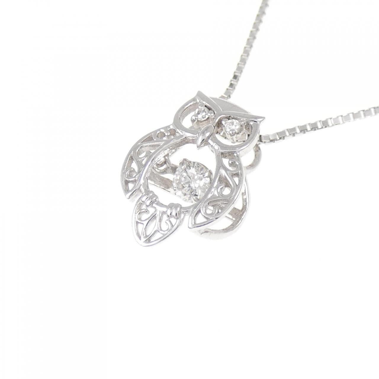 K18WG フクロウ ダイヤモンド ネックレス 0.10CT