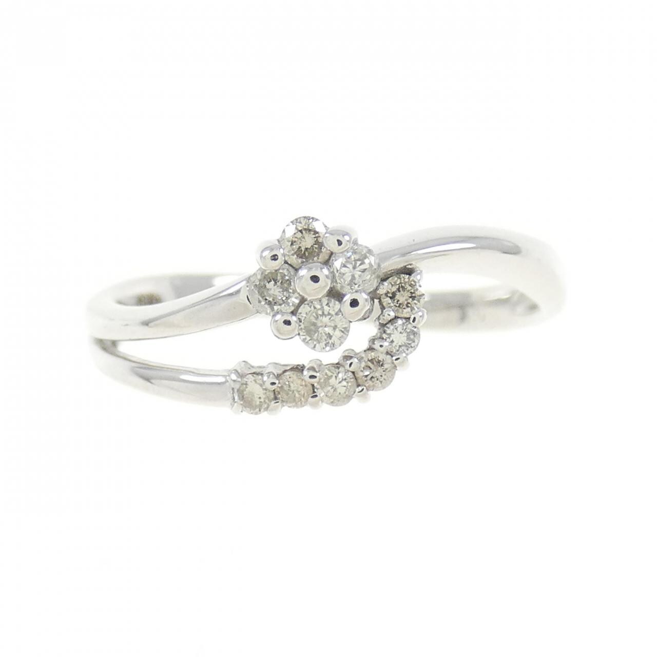 K18WG花朵钻石戒指0.15CT