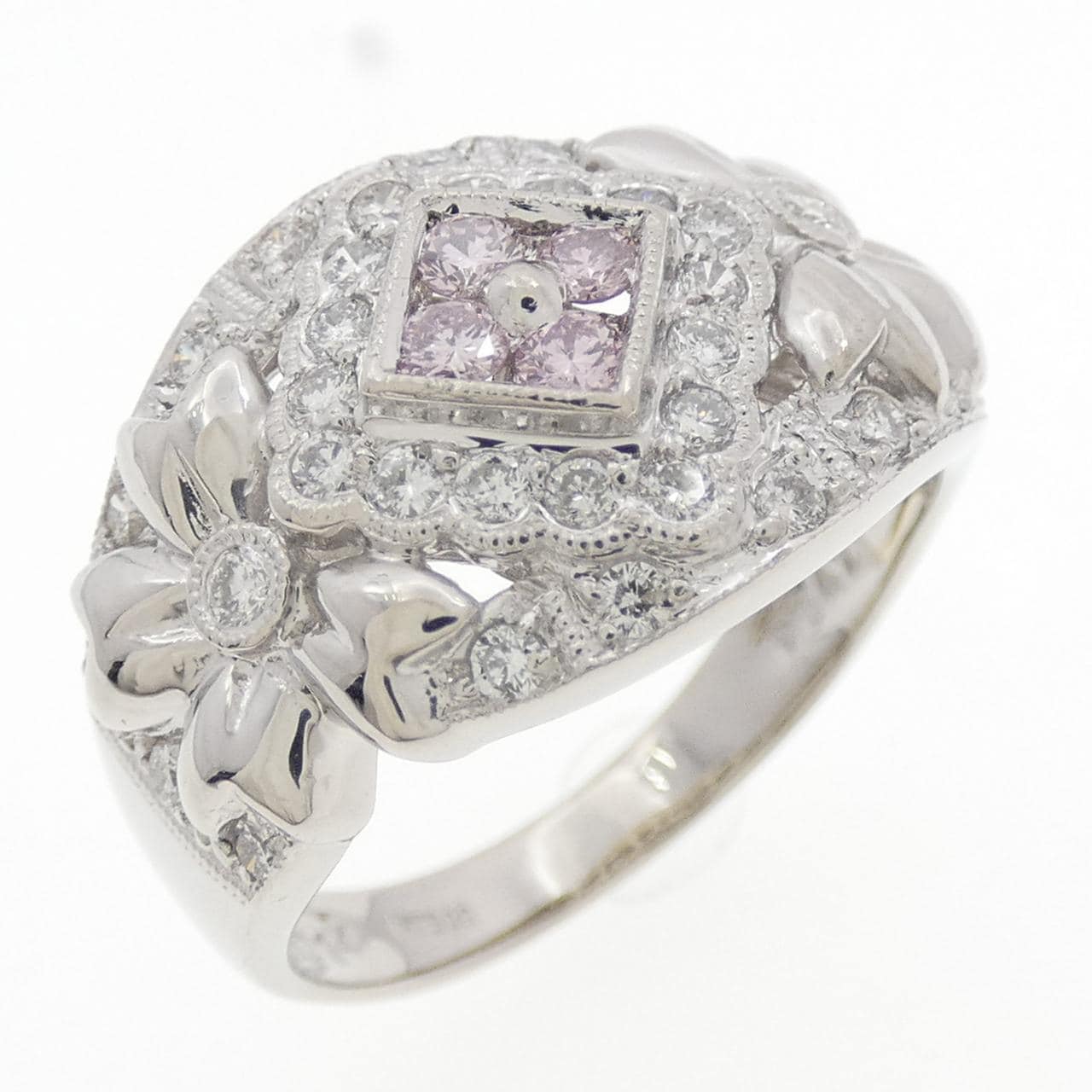 PT900 Flower Pink diamond Ring 0.14CT