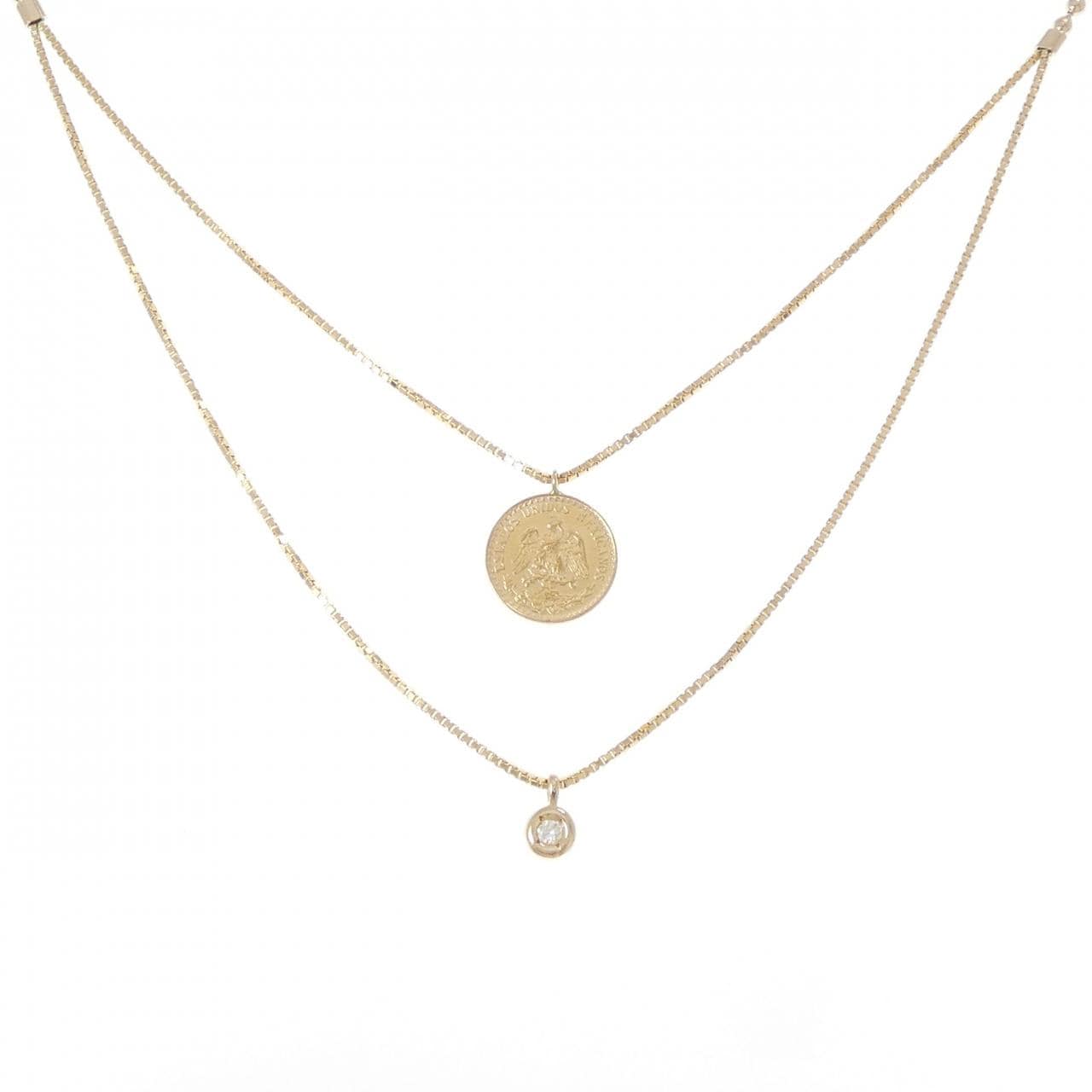 K18YG(枠) ダイヤモンド コイン ネックレス 0.05CT