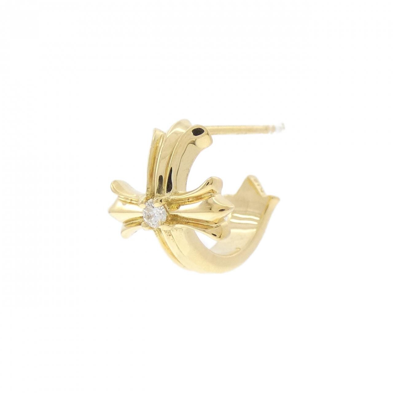 【新品】K18YG クロス ダイヤモンド ピアス 0.03CT 片耳