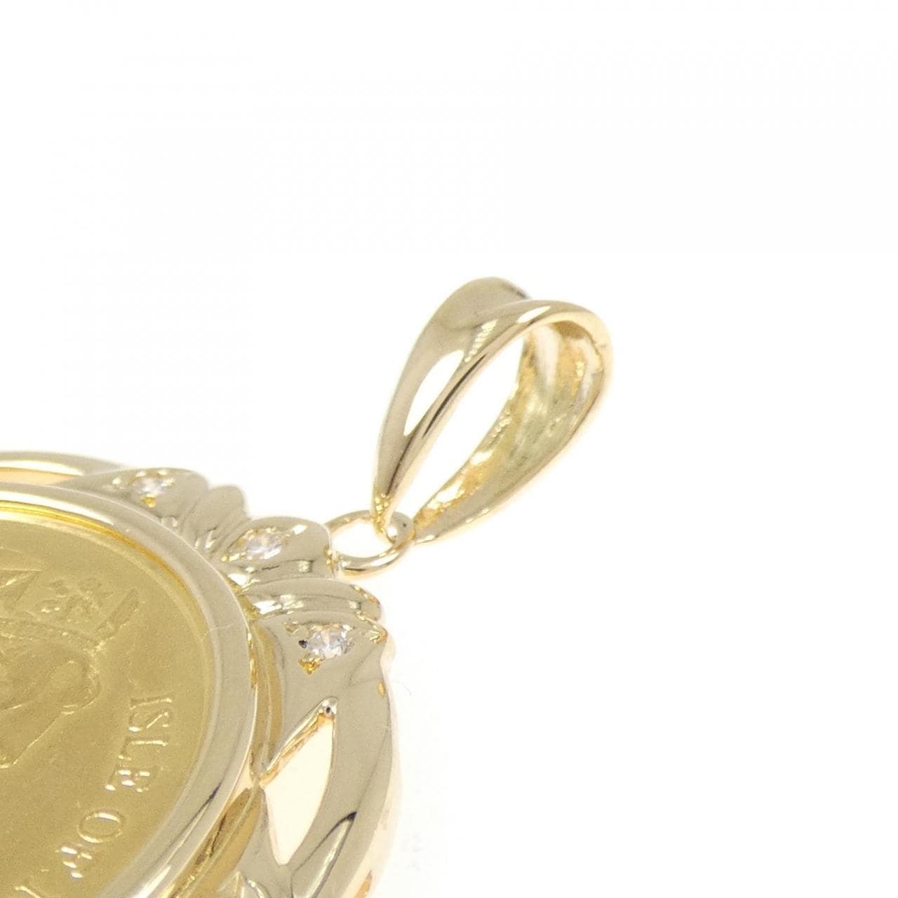 K18YG(枠) ダイヤモンド コイン ペンダント 0.12CT