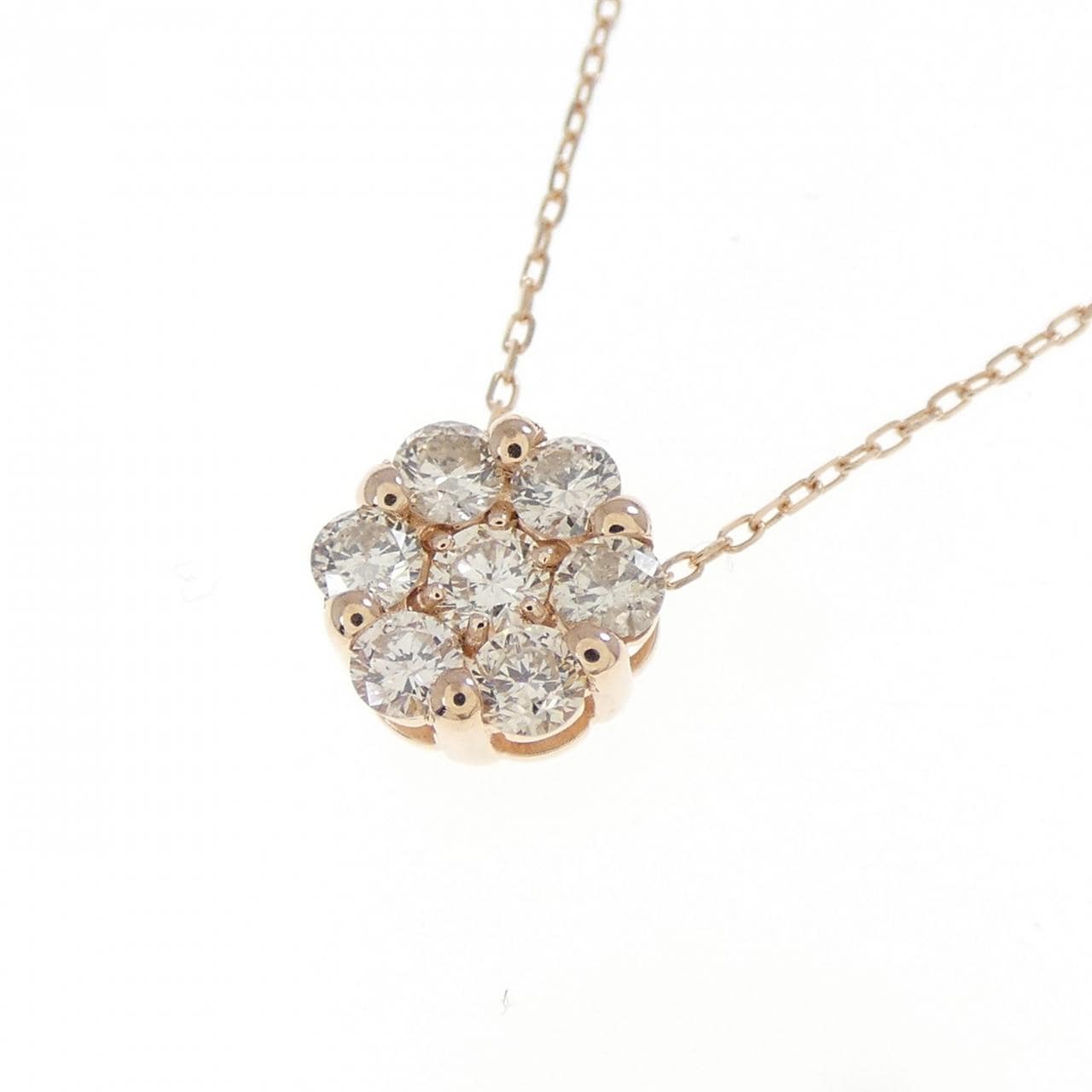 K18PG フラワー ダイヤモンド ネックレス 0.30CT