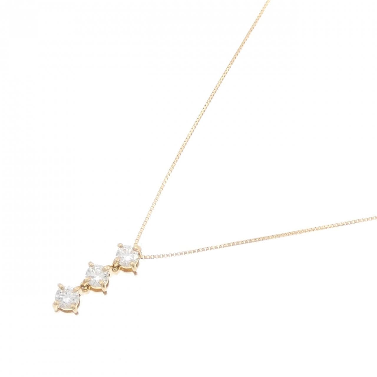 K18YG 2WAY スリーストーン ダイヤモンド ネックレス 0.43CT