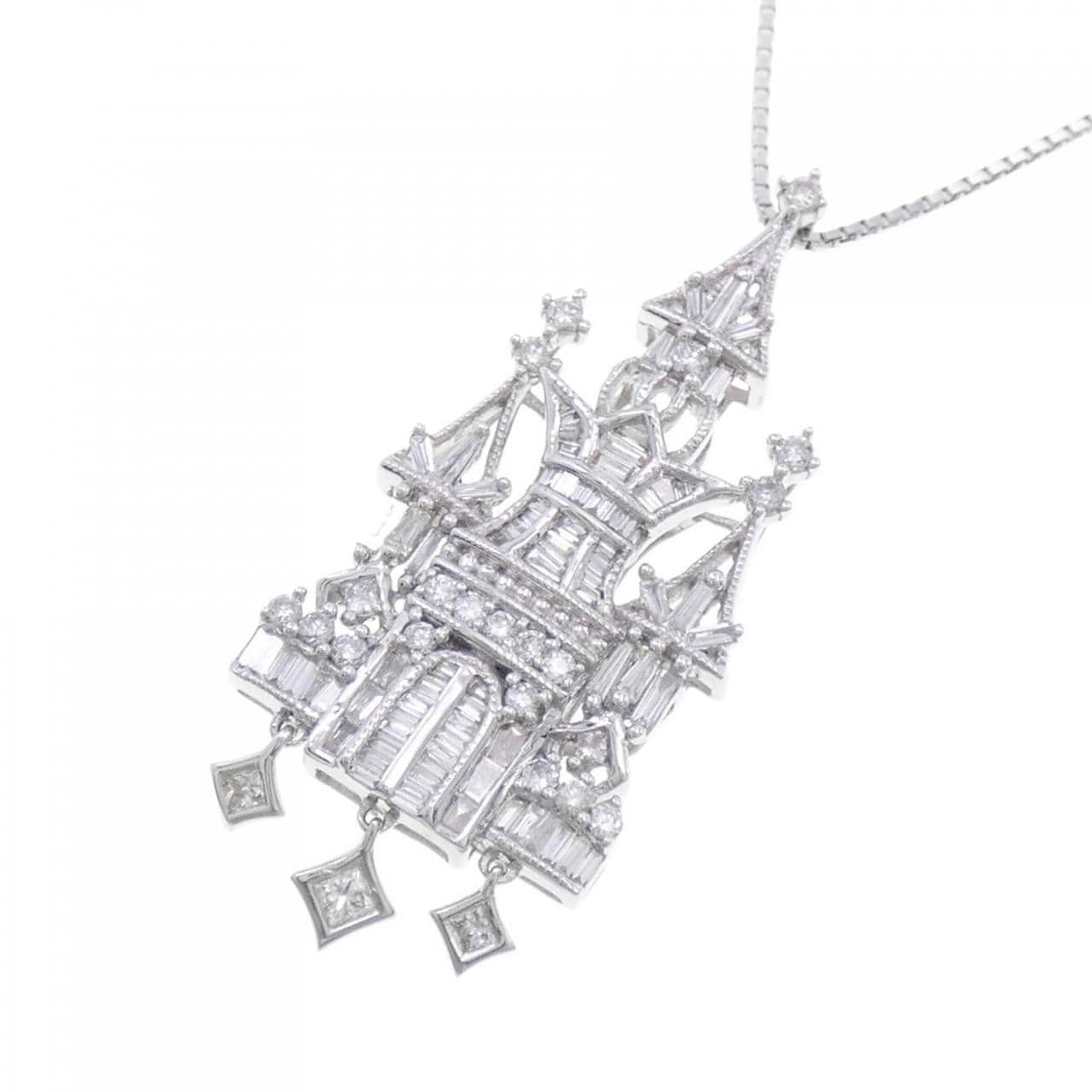 K18WG Castle Diamond Necklace 1.30CT