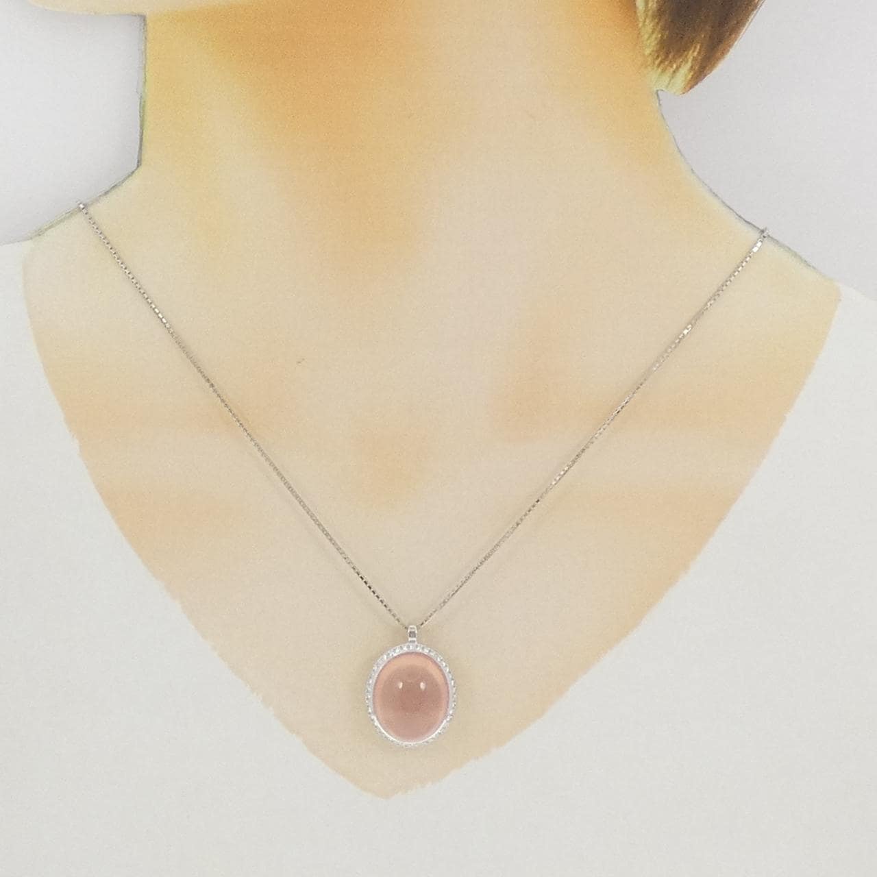 K18WG ローズクオーツ ネックレス 19.40CT