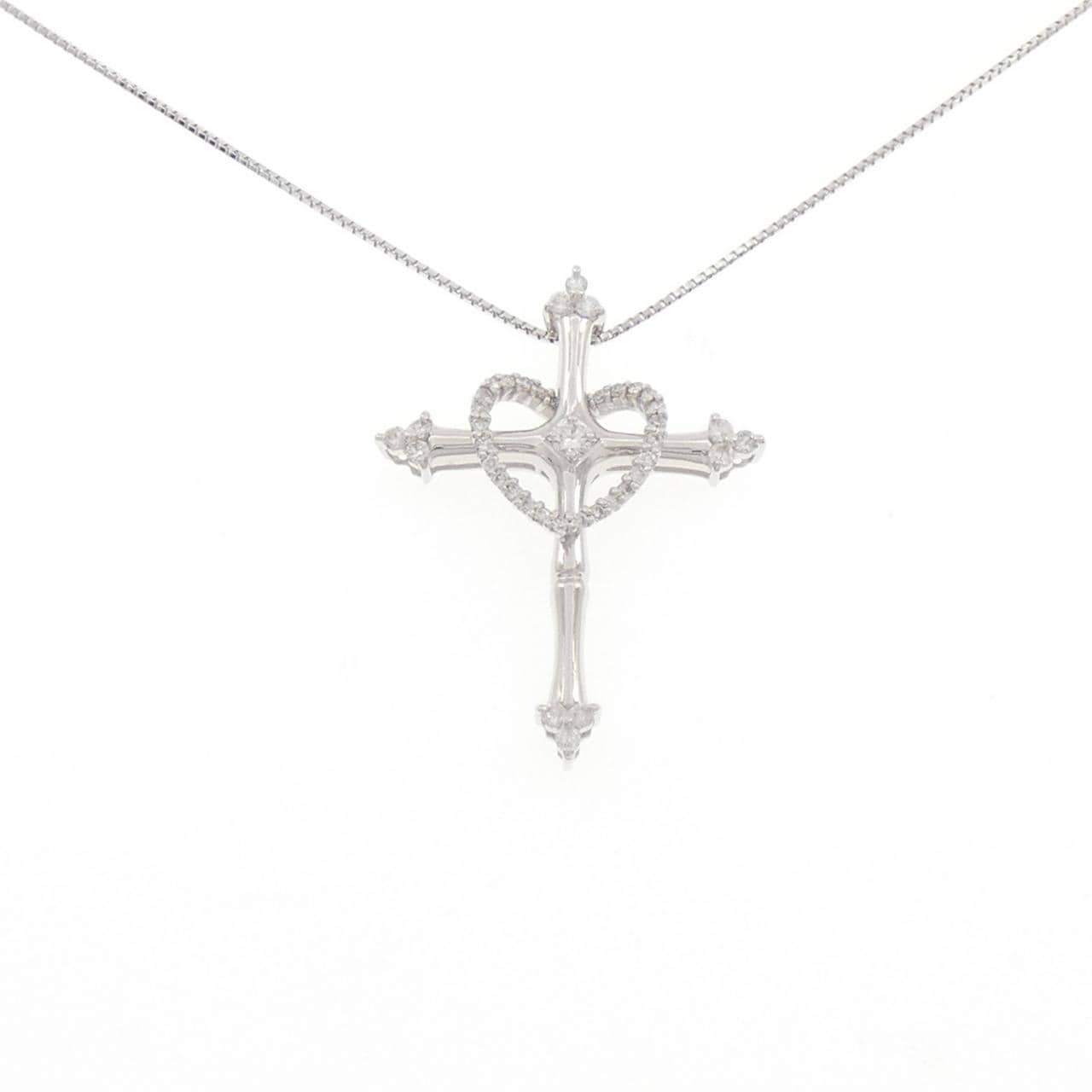 K18WG 2WAY クロス×ハート ダイヤモンド ネックレス 0.20CT