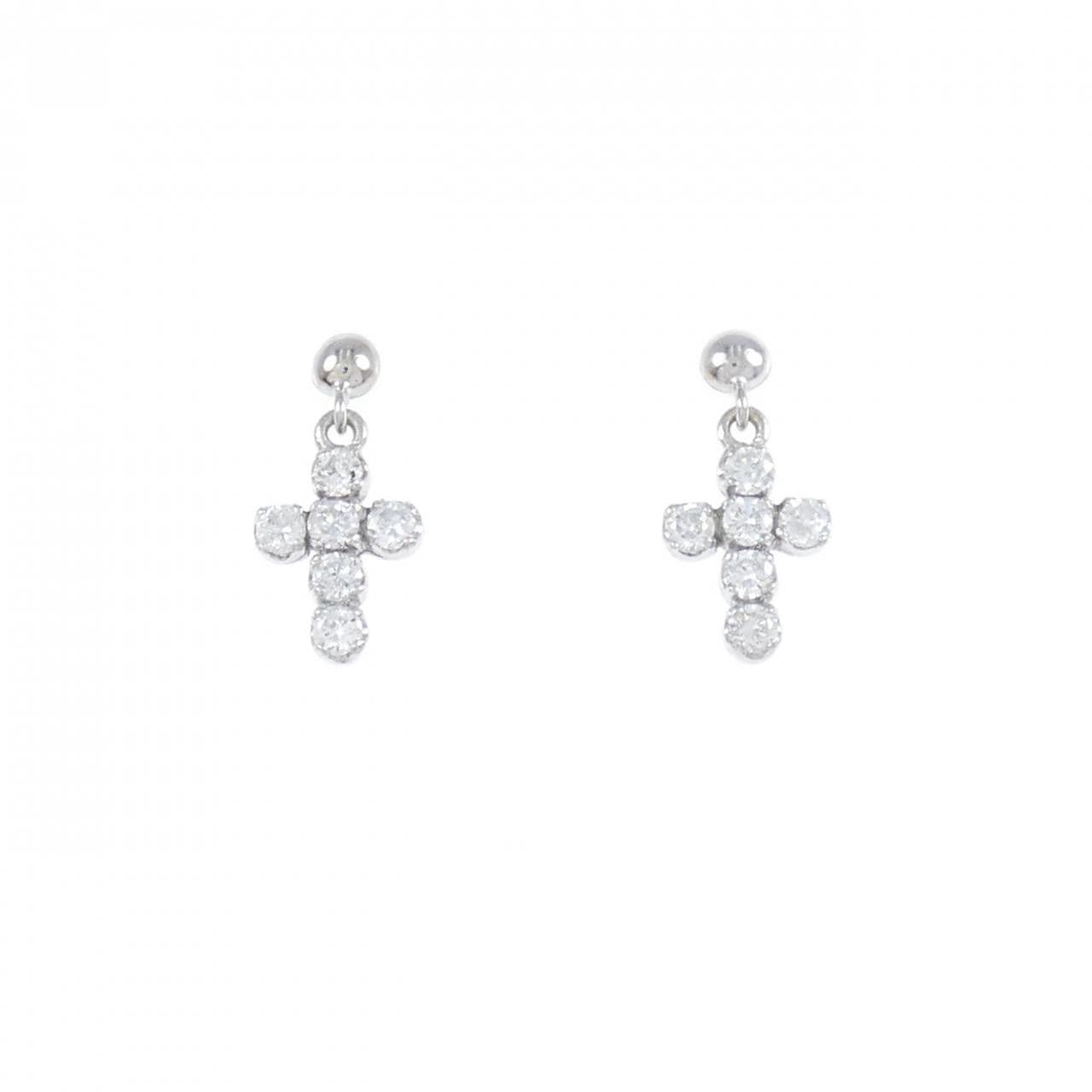 K18WG クロス ダイヤモンド ピアス 0.30CT