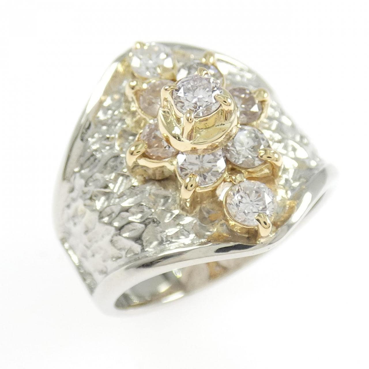 PT900/K18YG花朵鑽石戒指，1.04克拉