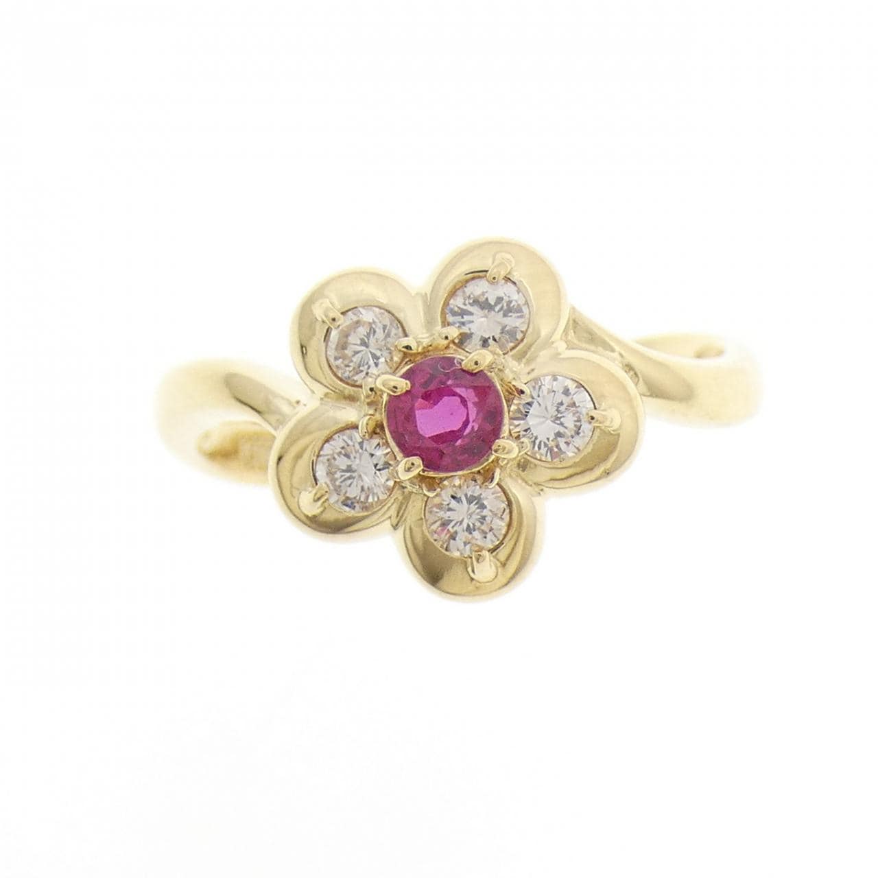 K18YG フラワー ルビー リング 0.19CT