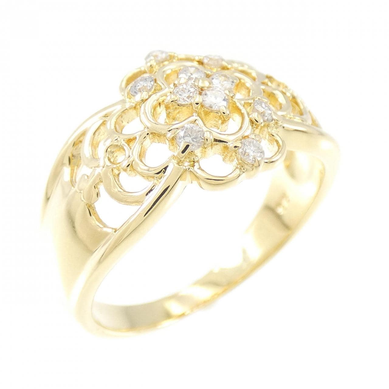 K18YG Flower Diamond Ring 0.19CT