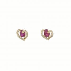 K18YG ハート ルビー ピアス 0.60CT