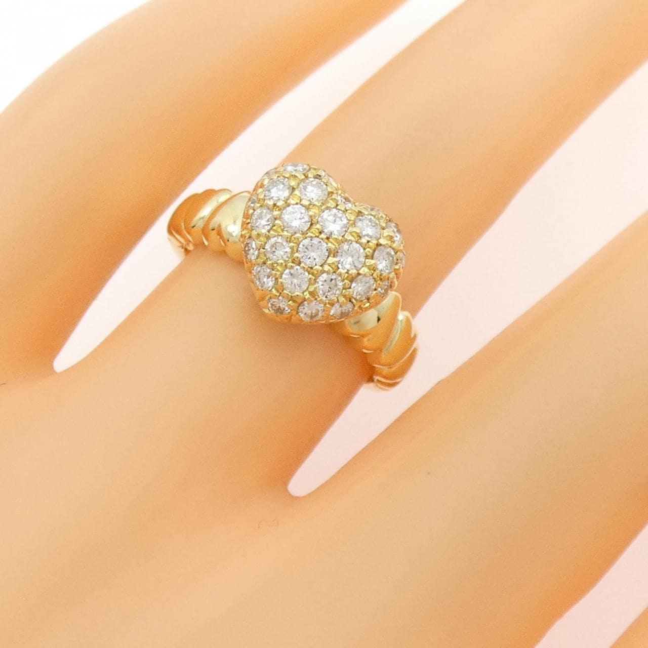 K18YG ハート パヴェ ダイヤモンド リング 0.50CT
