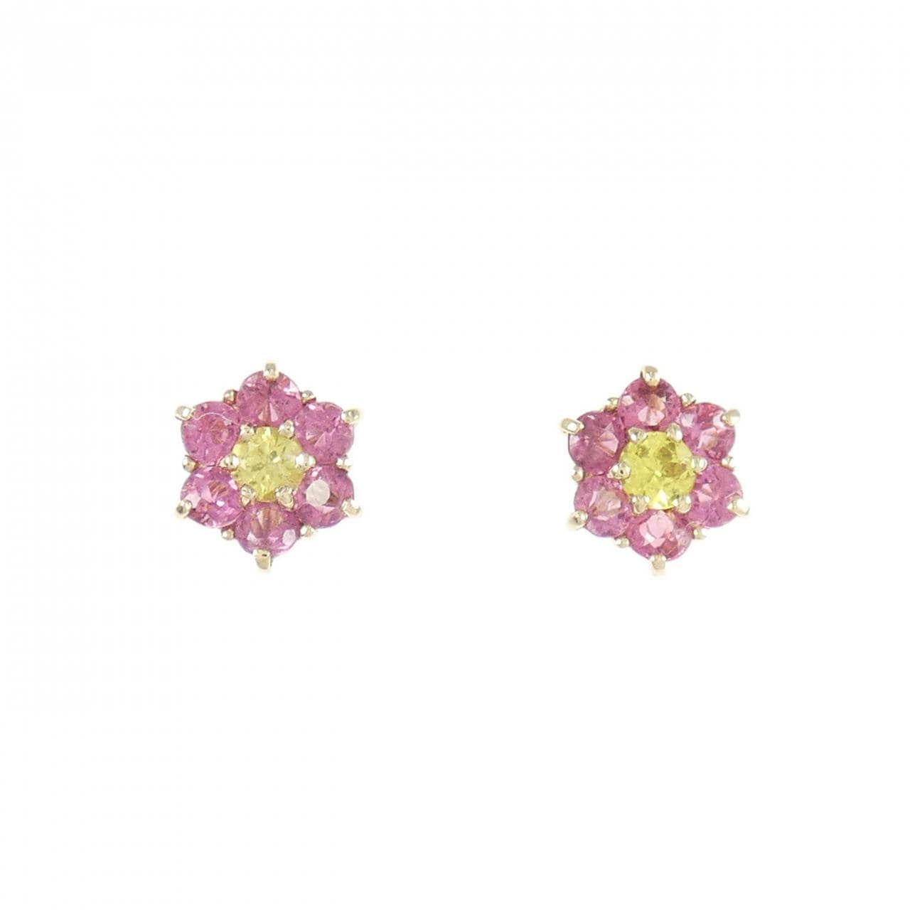 K10PG フラワー サファイヤ ピアス 0.26CT