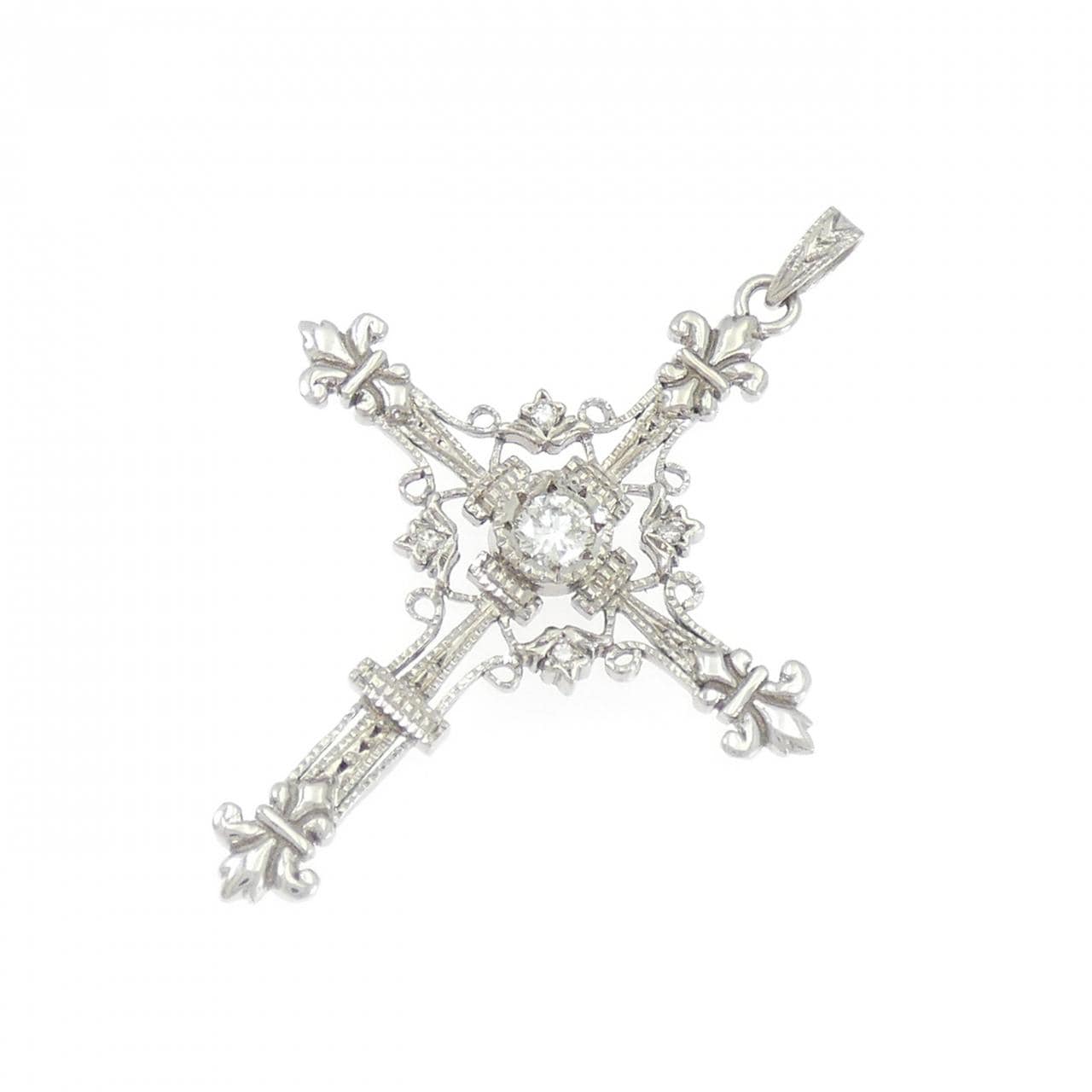 K18WG クロス ダイヤモンド ペンダント 0.231CT
