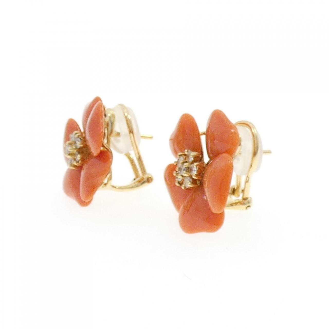 K18YG 花朵珊瑚耳夹
