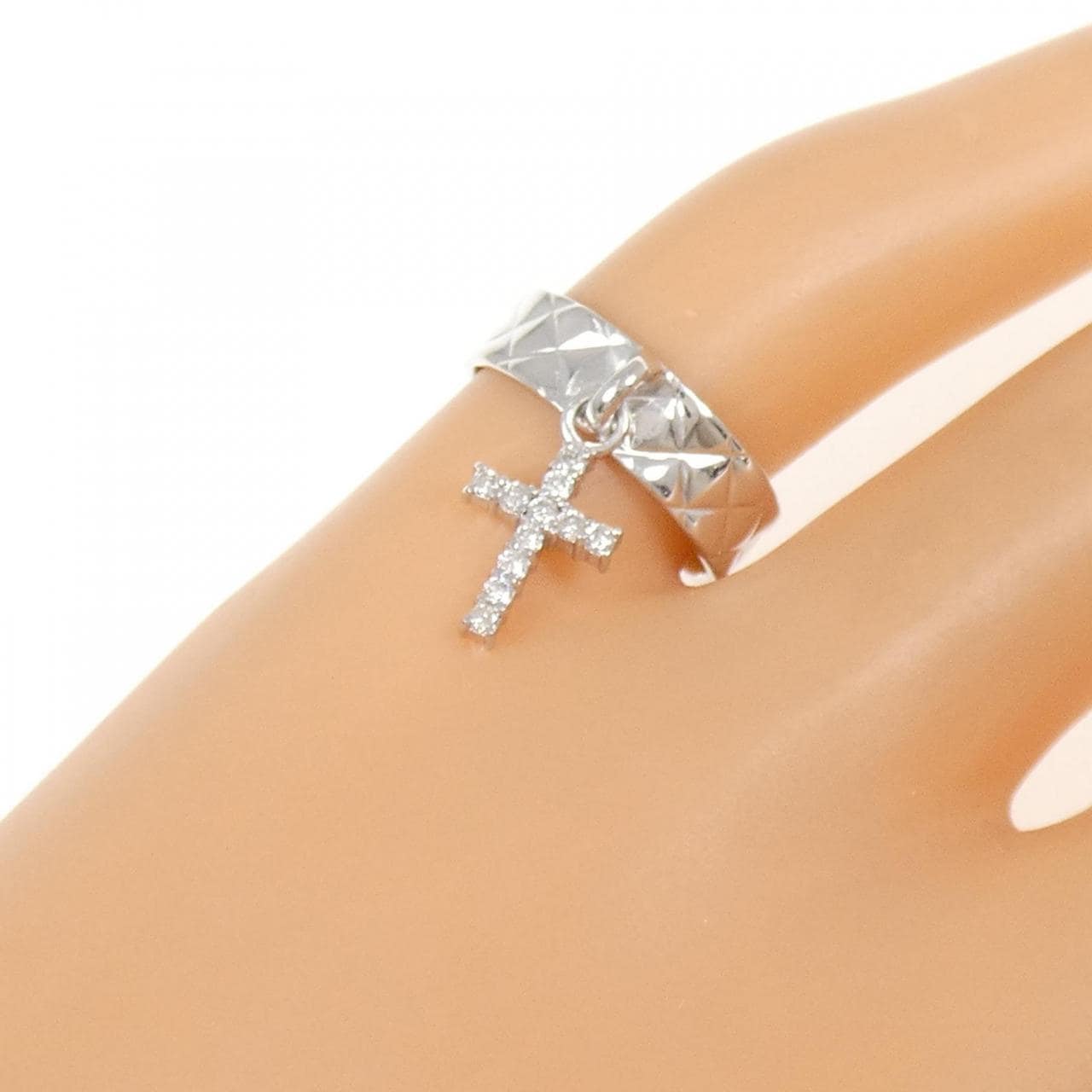 K18WG クロス ダイヤモンド リング 0.10CT