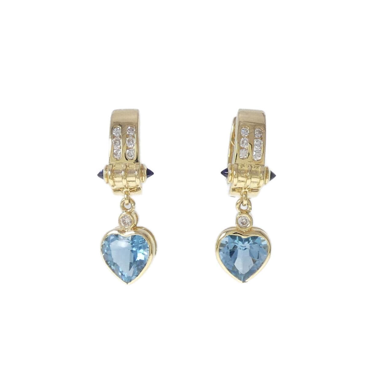 K18YG 心形蓝色托帕石耳环