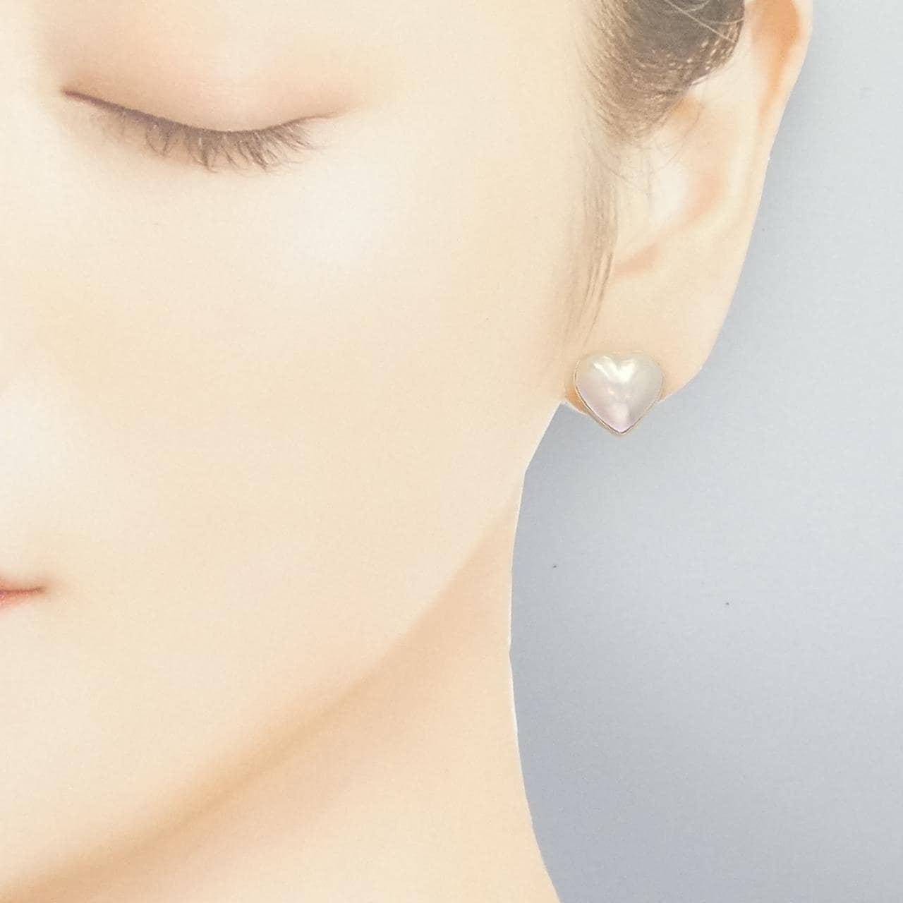 K18YG愛心馬貝珍珠耳釘