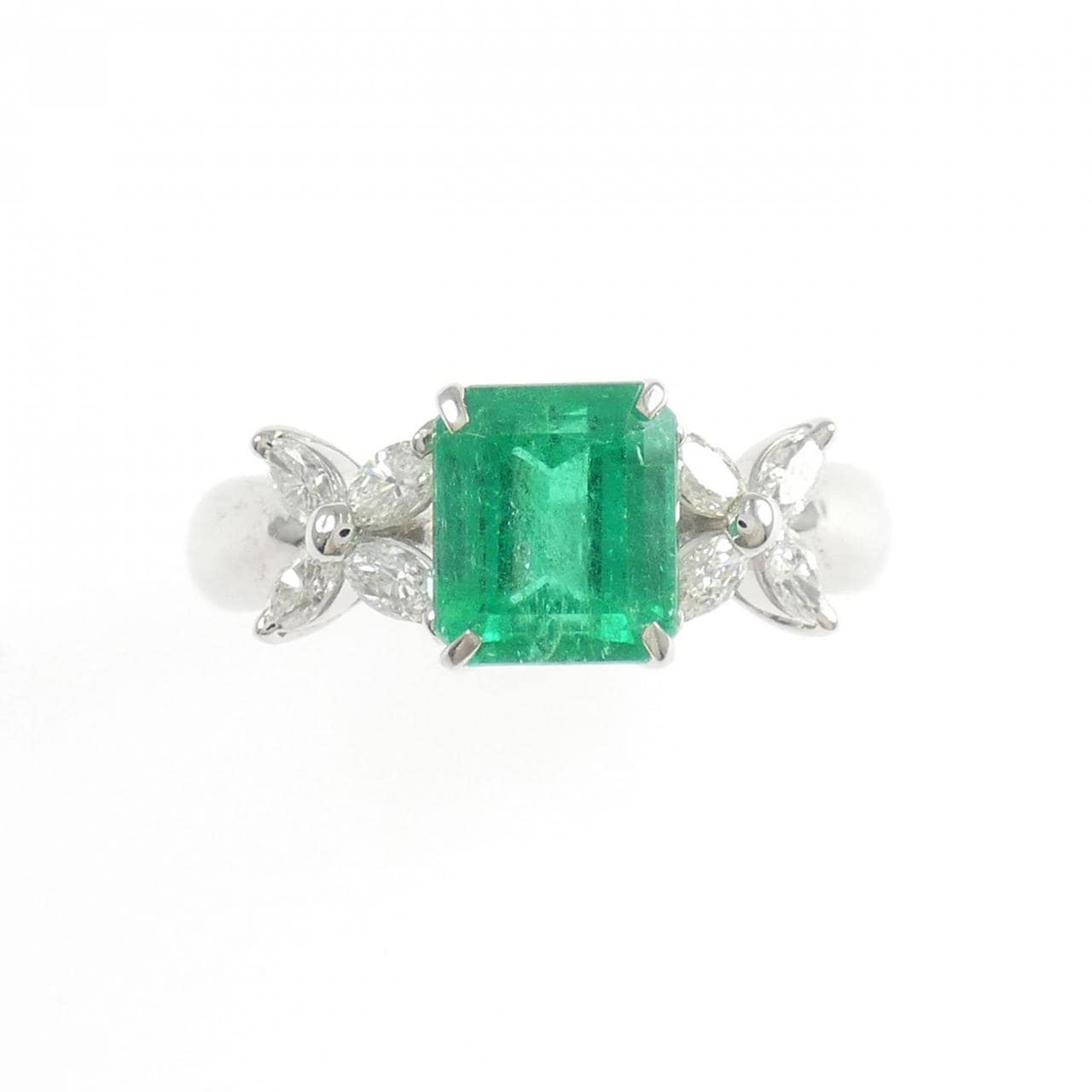 PT900 フラワー エメラルド リング 1.206CT
