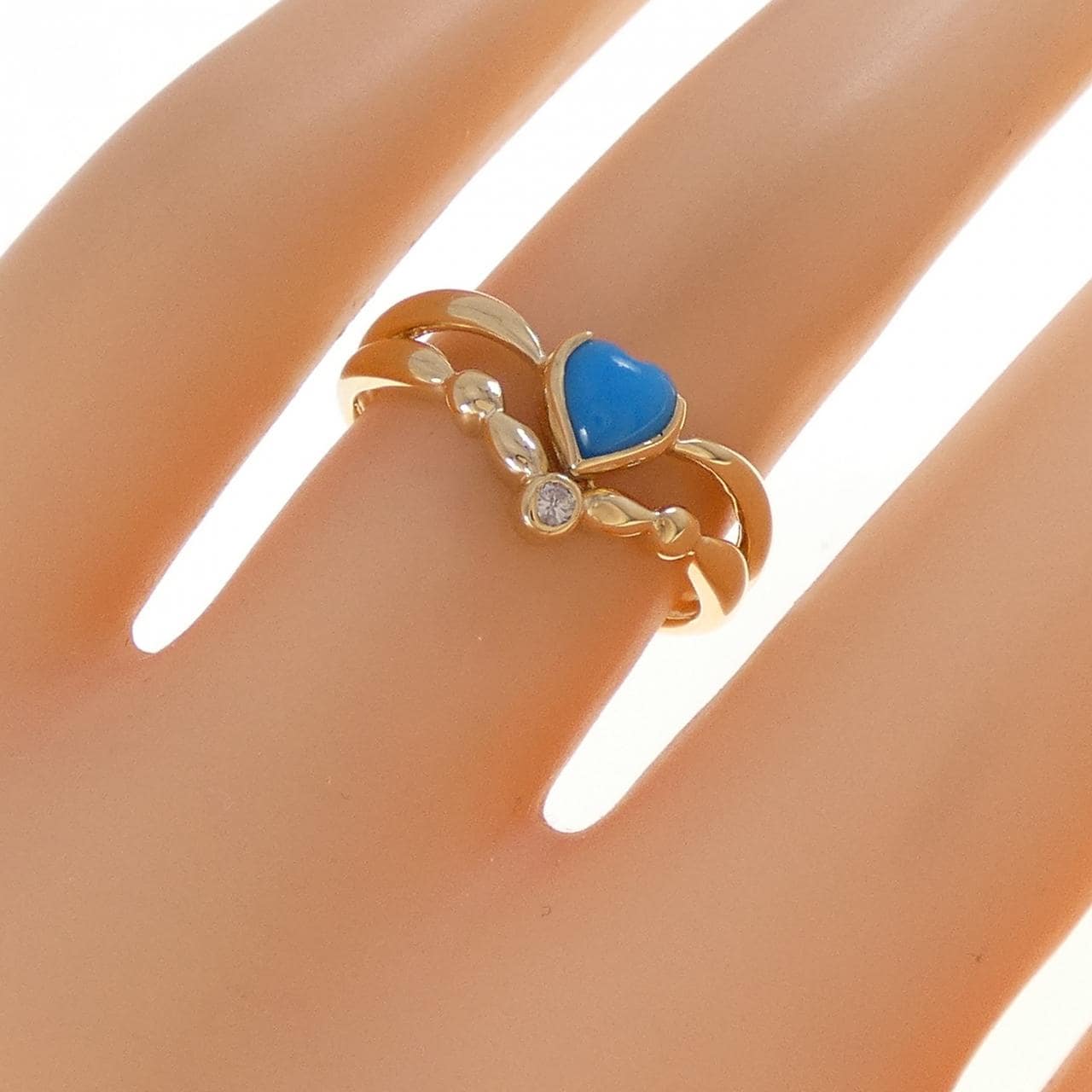 K18YG ハート ターコイズ リング