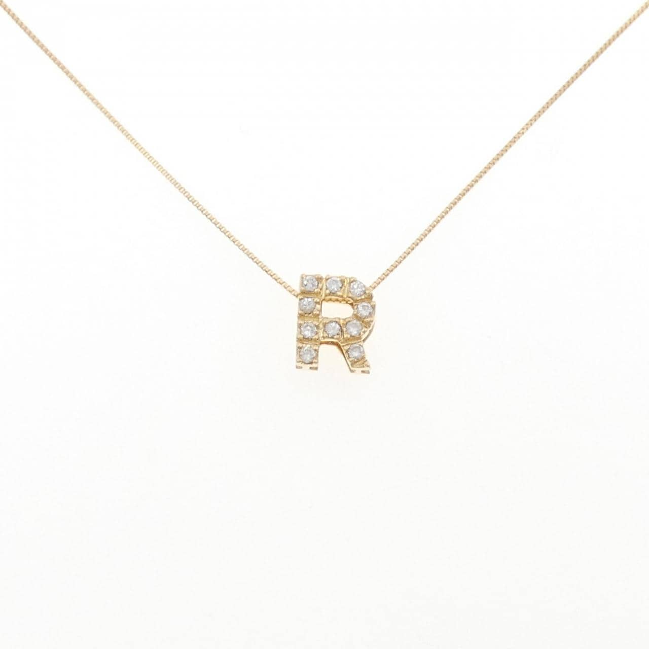 K18YG Initial R Diamond Necklace 0.13CT