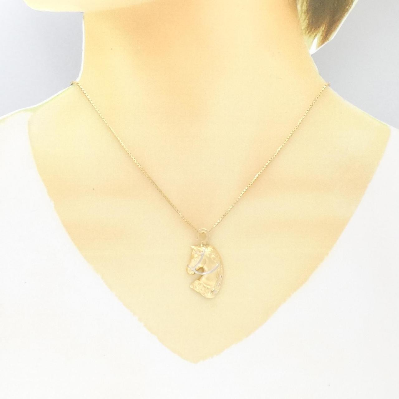 K18YG/PT Horse Diamond Necklace 0.03CT