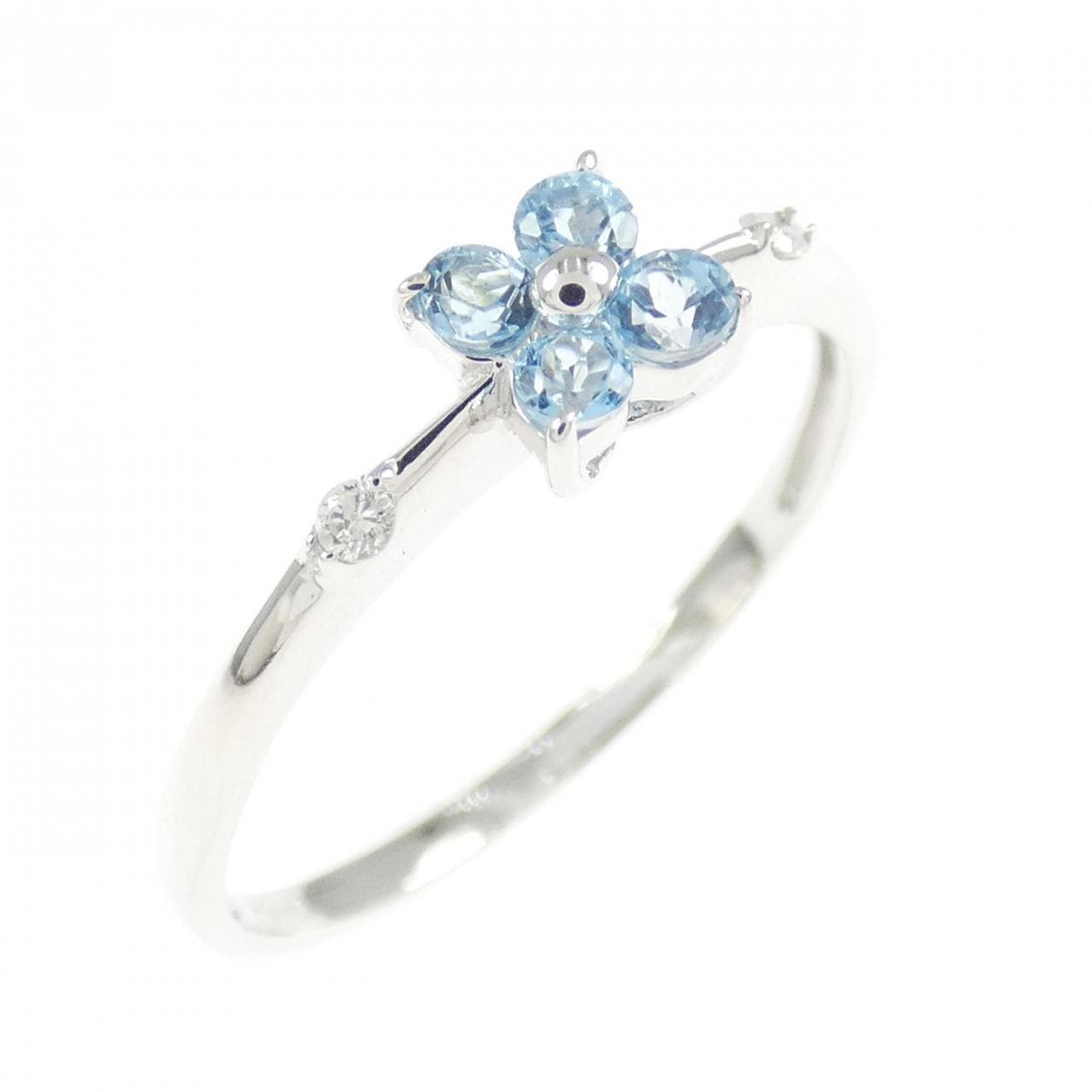 K14WG フラワー ブルートパーズ リング