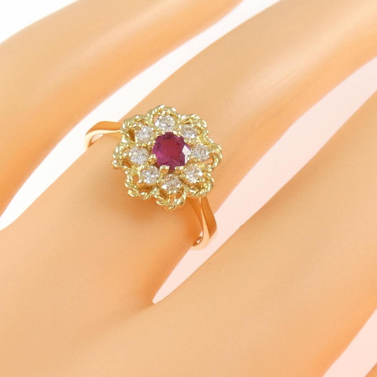 K18YG フラワー ルビー リング 0.28CT