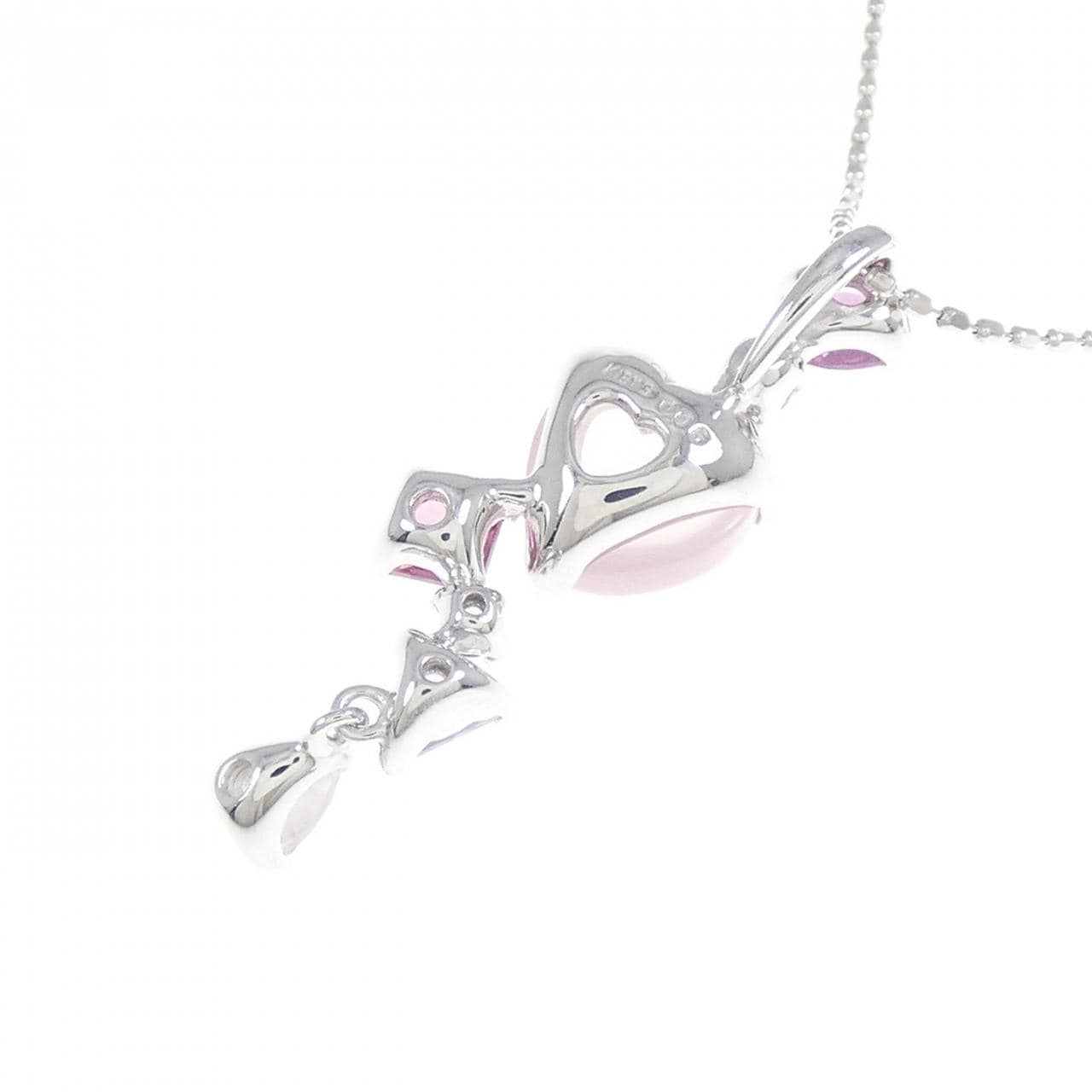 K18WG heart colored stone necklace
