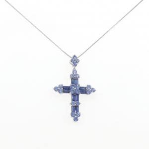 K18WG クロス×フラワー サファイヤ ネックレス 2.10CT
