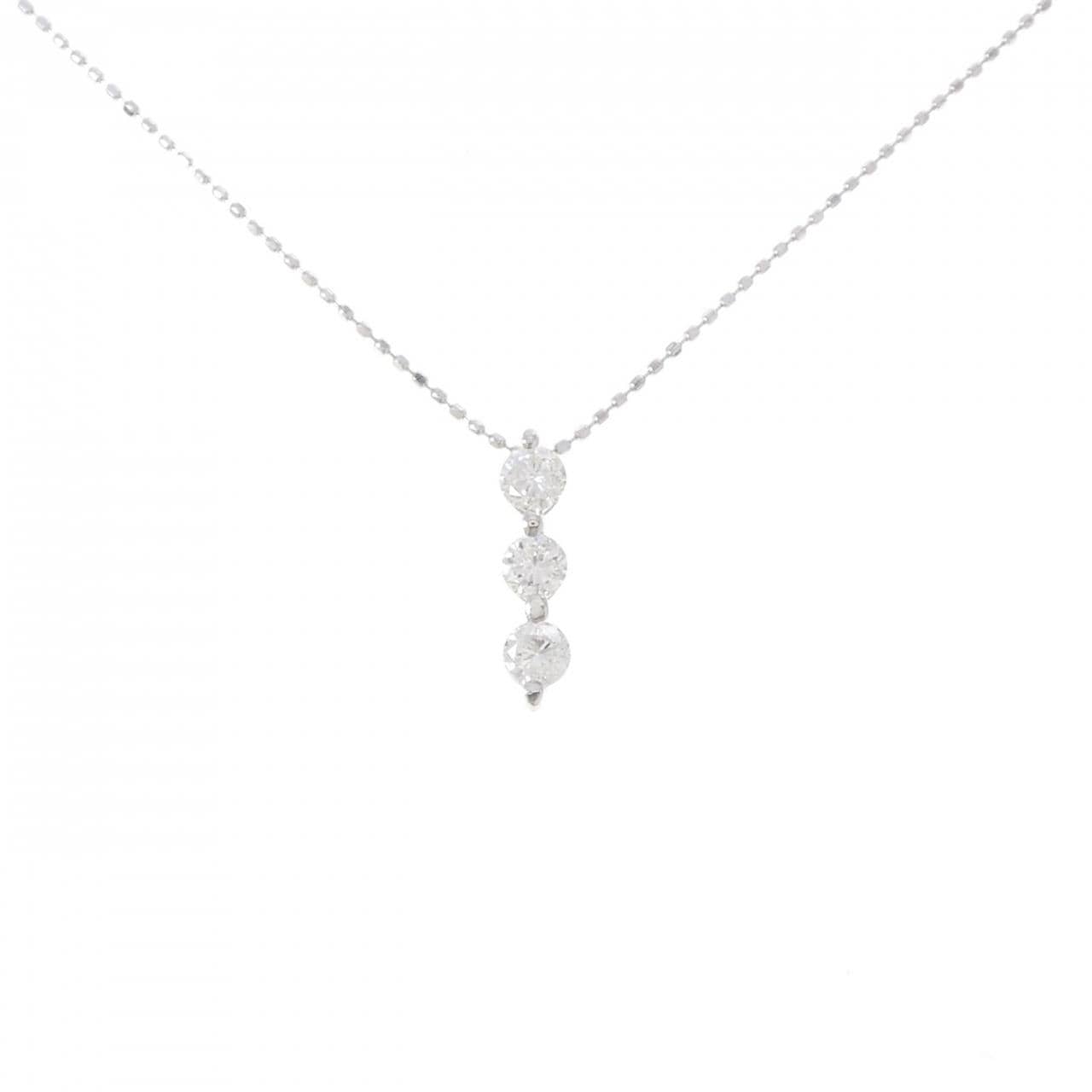 K18WG スリーストーン ダイヤモンド ネックレス 0.51CT