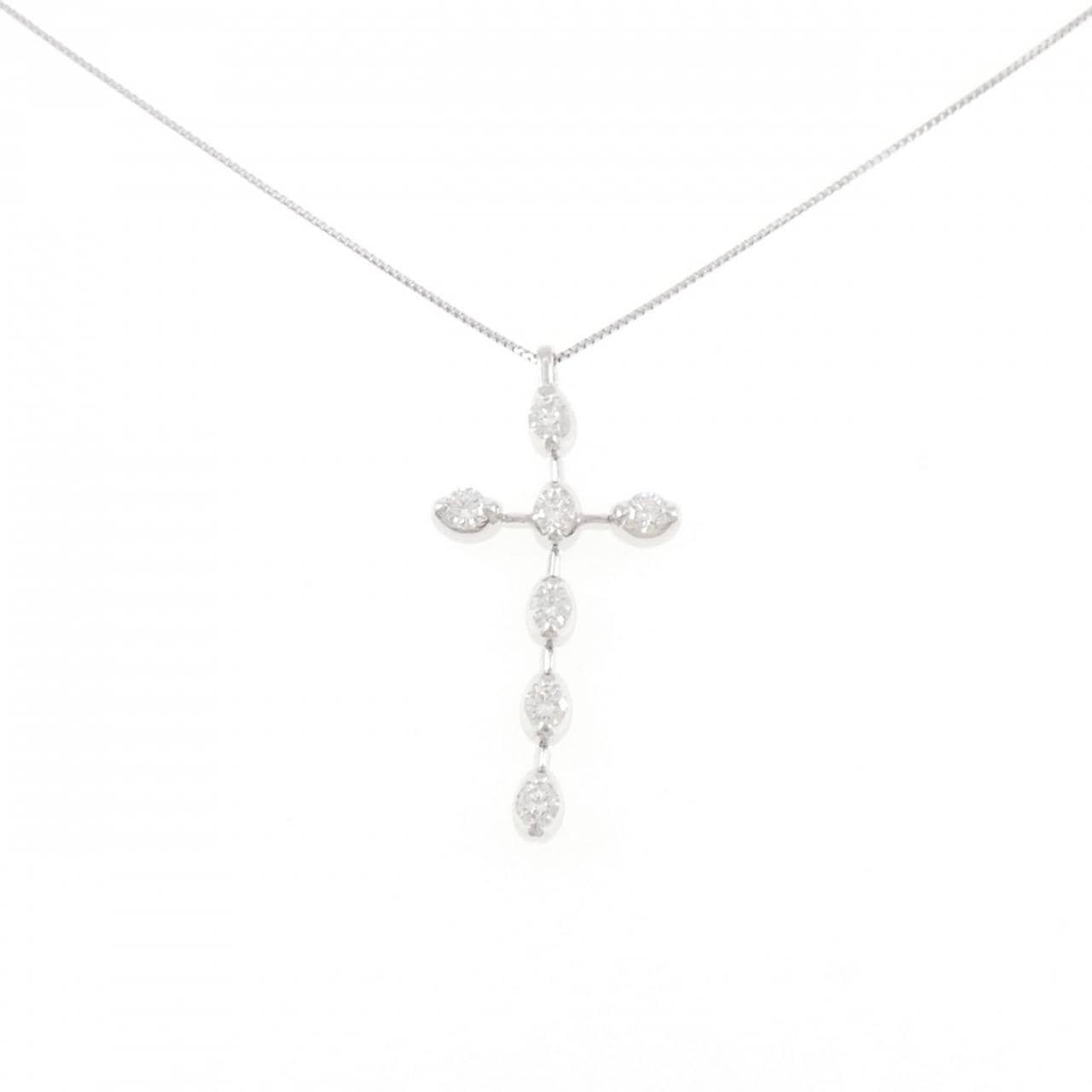 K18WG クロス ダイヤモンド ネックレス 0.50CT