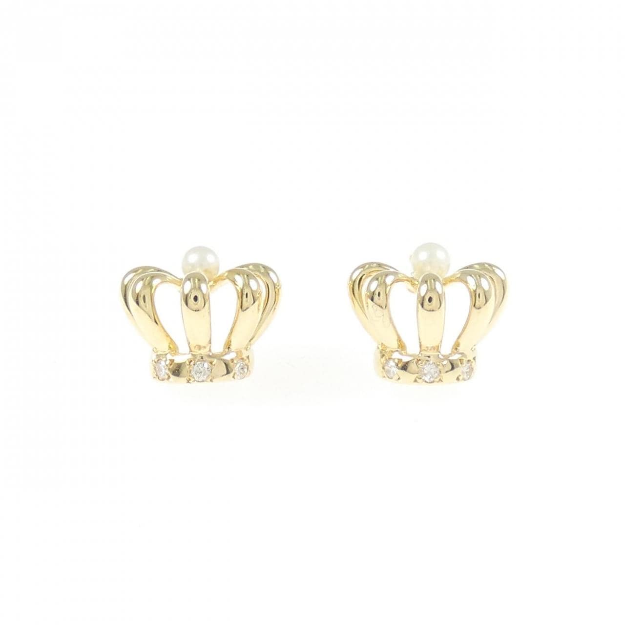 K18YG クラウン アコヤパール ピアス
