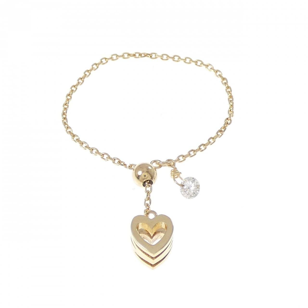 K18YG ハートxイニシャルM ダイヤモンド リング 0.06CT