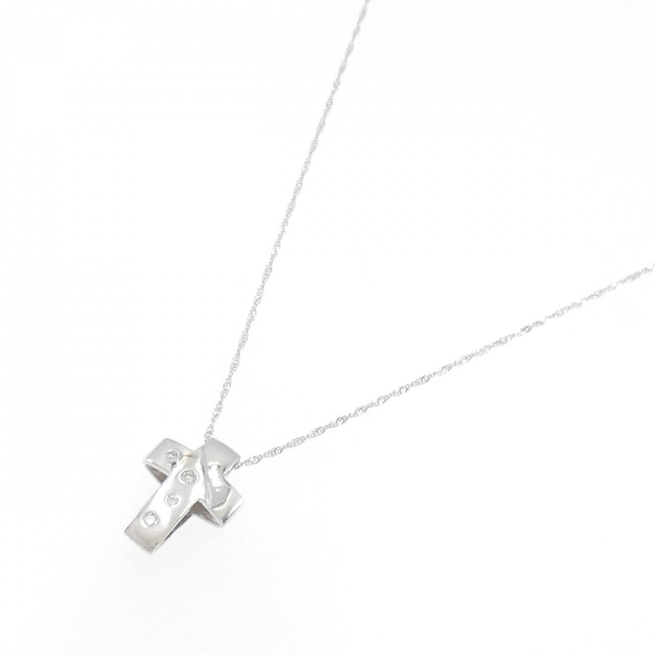 K18WG クロス ダイヤモンド ネックレス 0.05CT