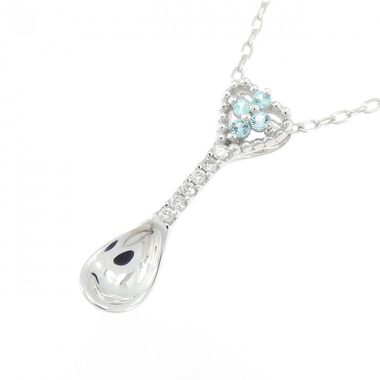 K18WG スプーン トルマリン ネックレス 0.03CT
