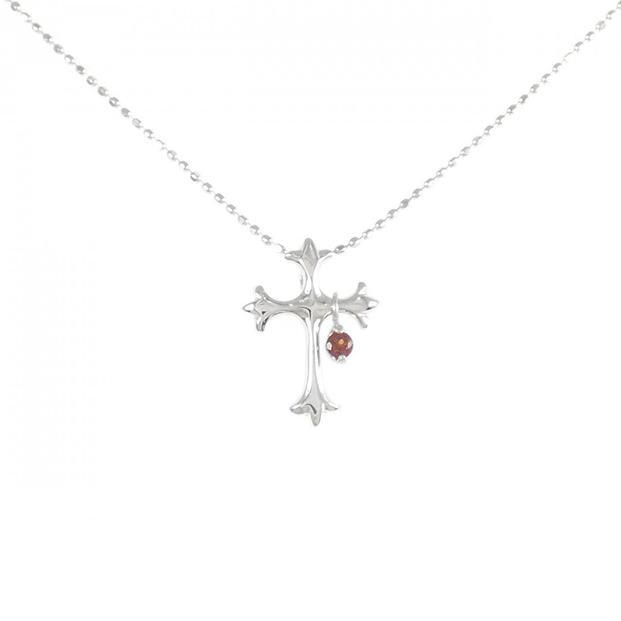 K18WG クロス ガーネット ネックレス