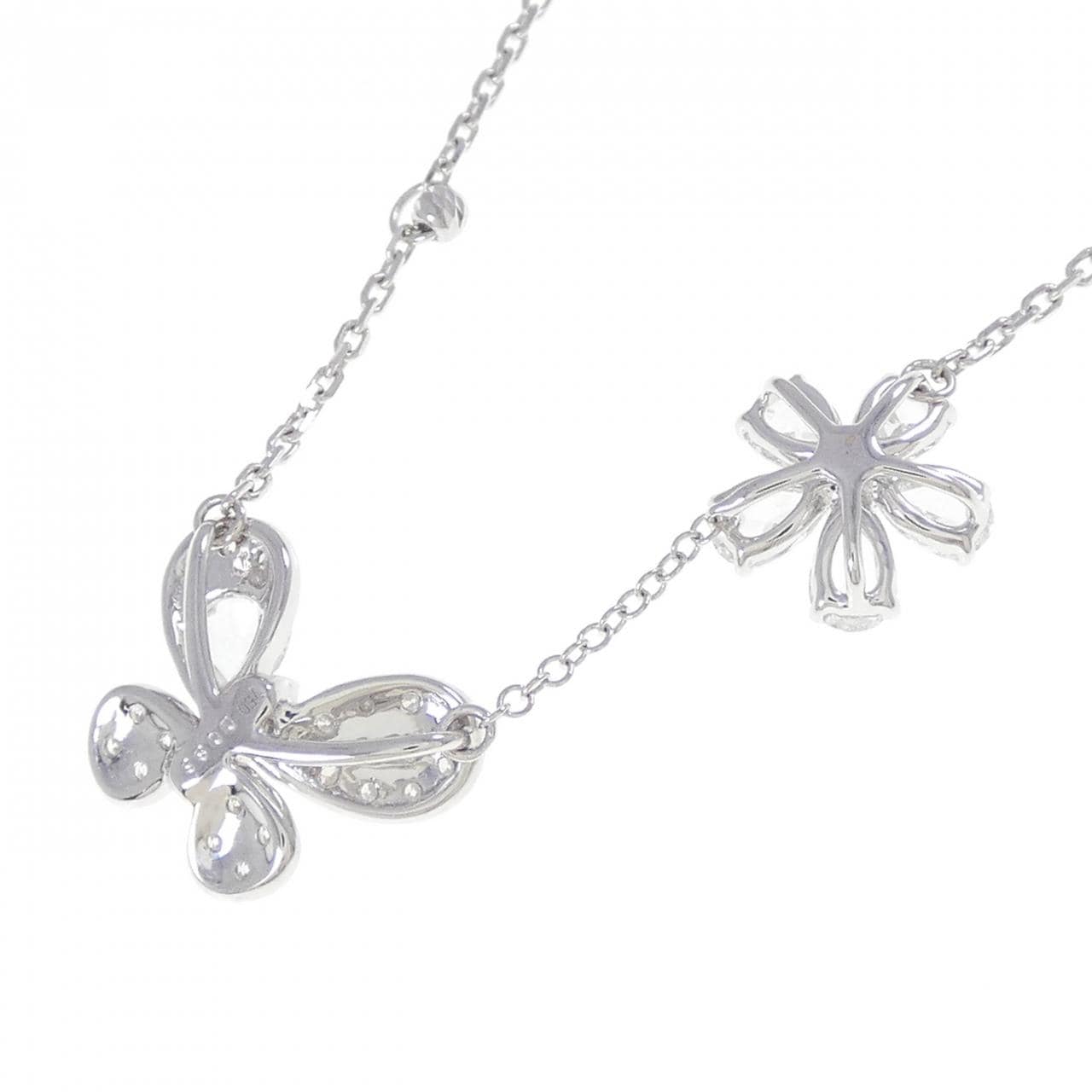 K18WG バタフライ?フラワー ダイヤモンド ネックレス 0.88CT