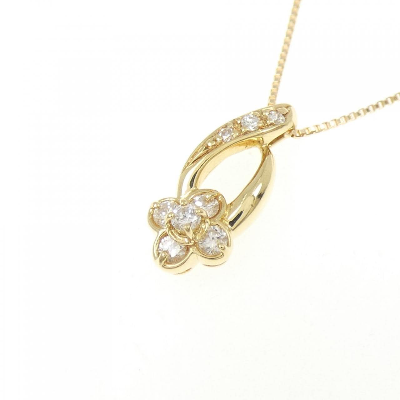 K18YG フラワー ダイヤモンド ネックレス 0.15CT
