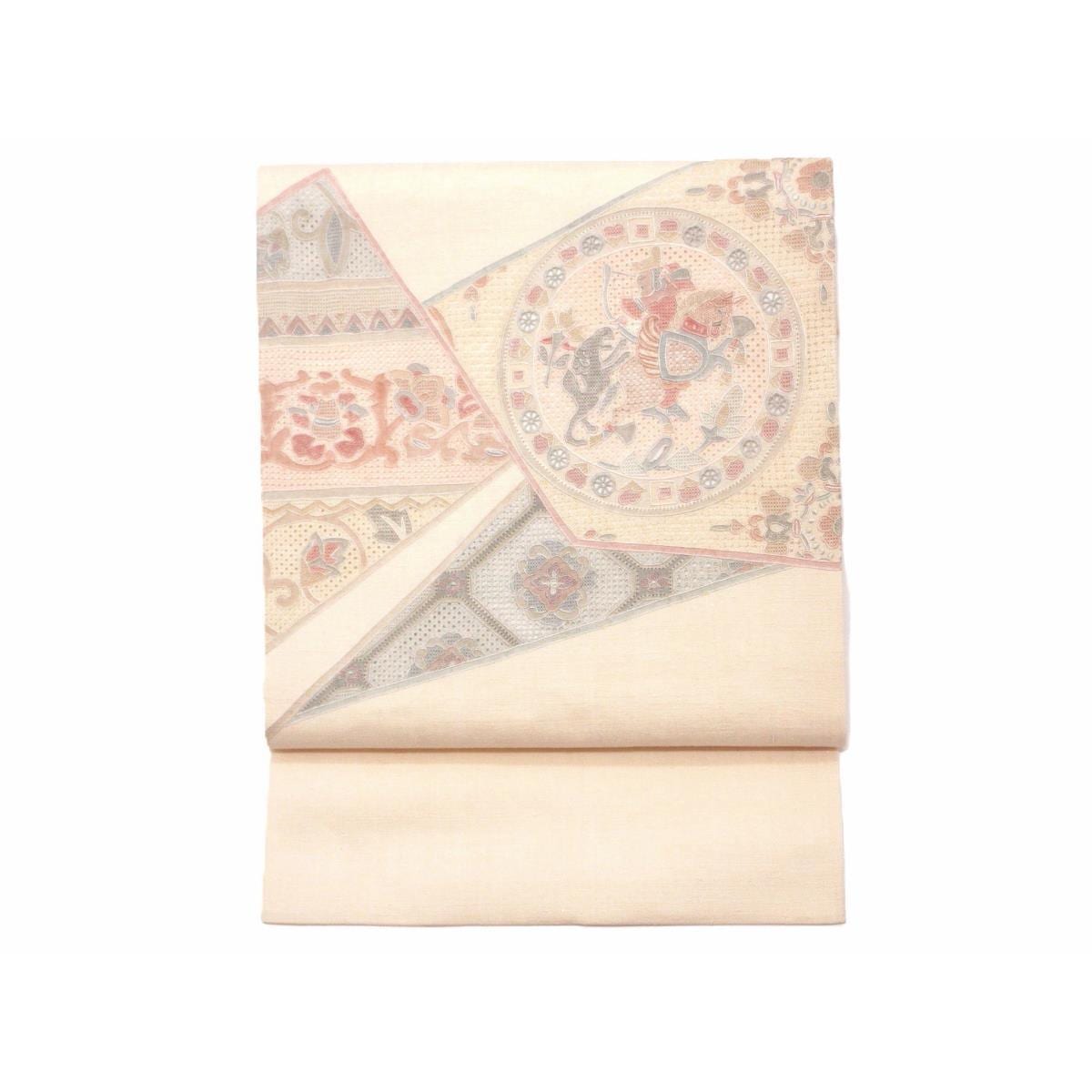 名古屋帯　紬織　汕頭刺繍