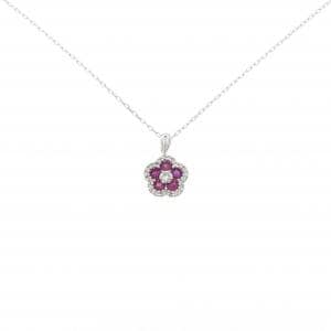 K18WG フラワー ルビー ネックレス 0.46CT