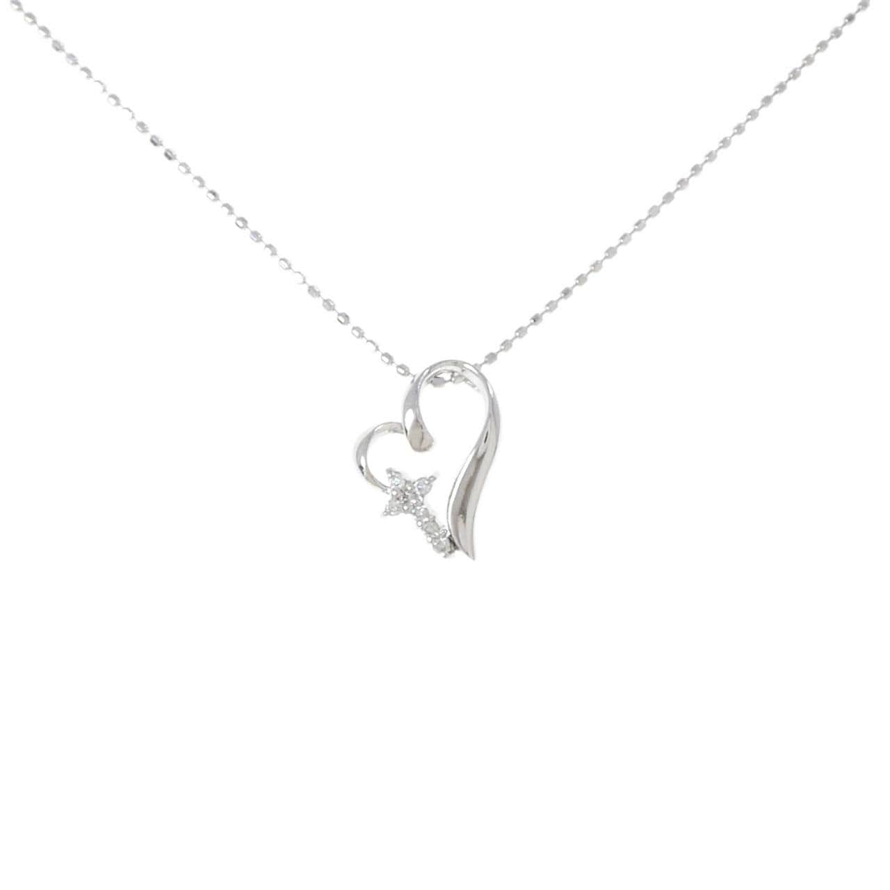 K10WG ハート×クロス ダイヤモンド ネックレス 0.04CT