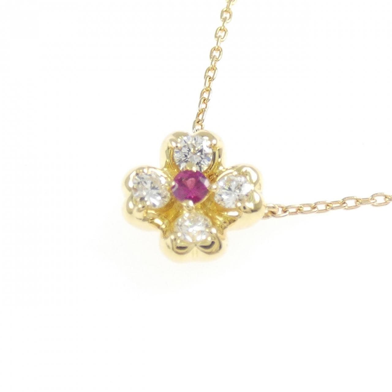 K18YG フラワー ルビー ネックレス 0.06CT