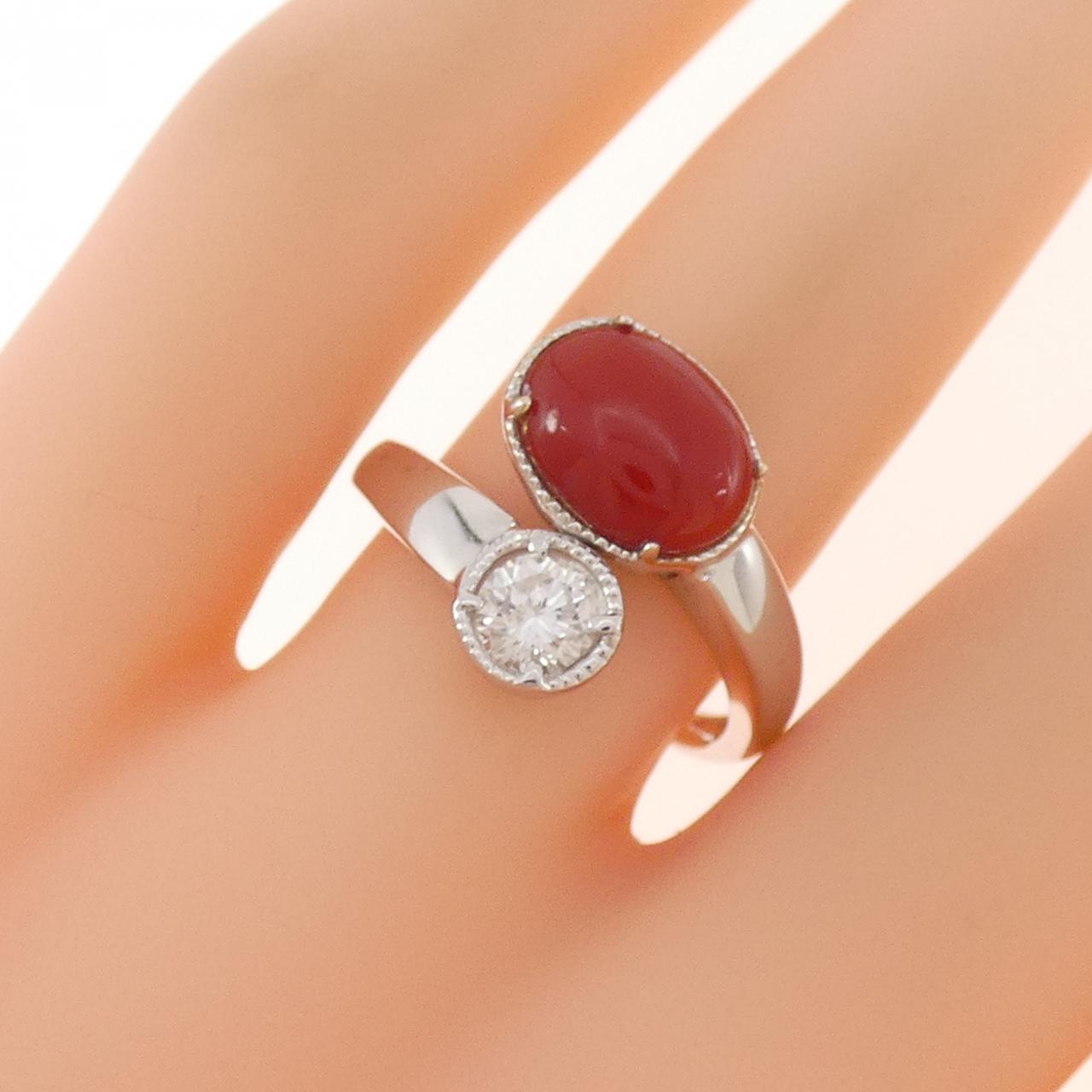 K18WG サンゴ リング 1.43CT