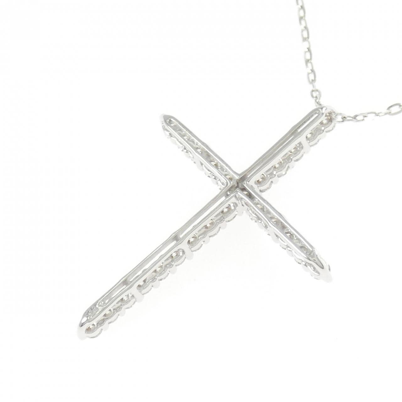 K18WG/PT850 クロス ダイヤモンド ネックレス 0.70CT
