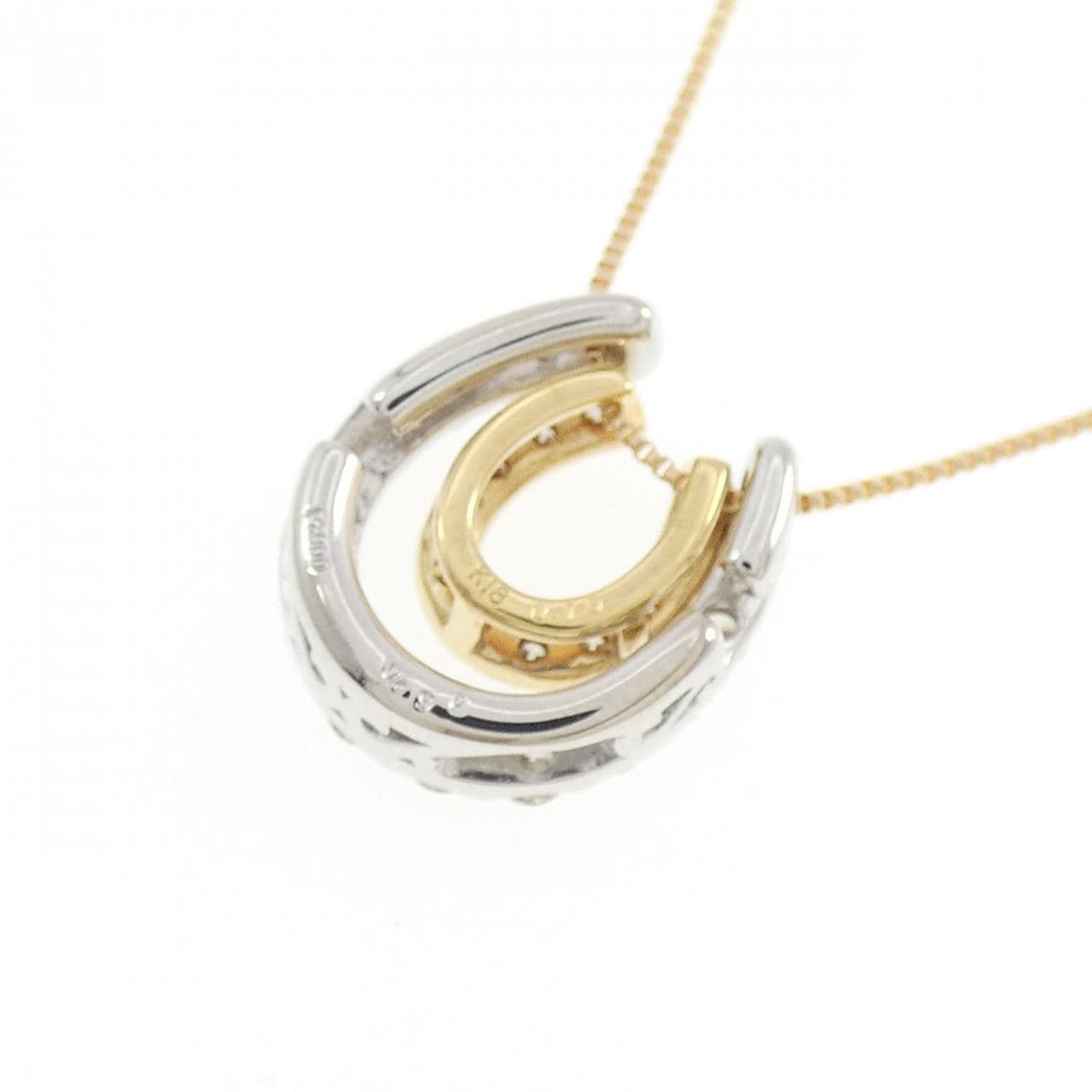 PT900/K18YG 2WAY ホースシュー ダイヤモンド ネックレス 0.30CT