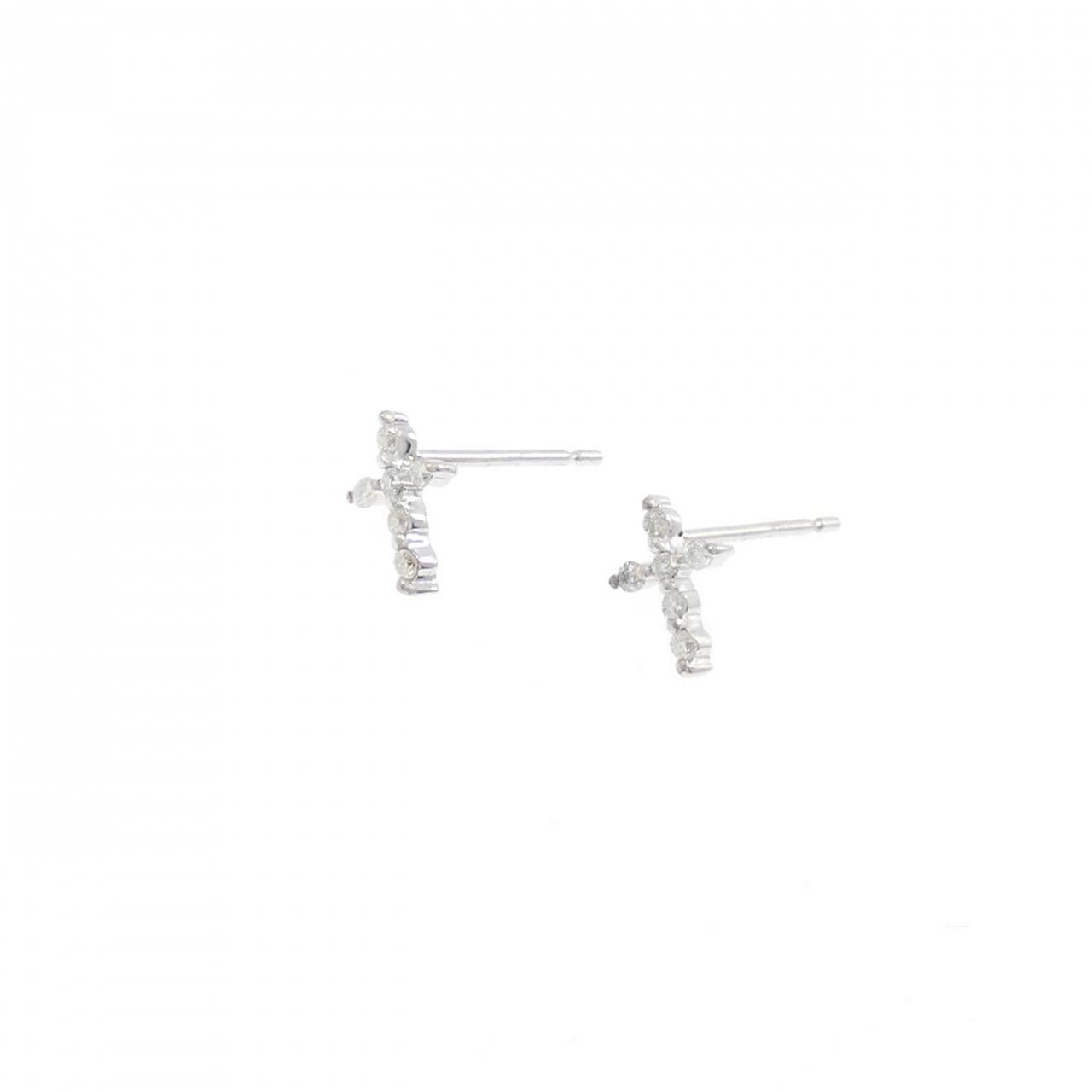 K14WG クロス ダイヤモンド ピアス 0.10CT